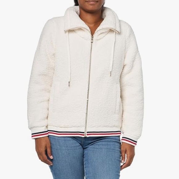 Tommy Hilfiger soft Sherpa ivory bomber jacket - Picture 2 of 4
